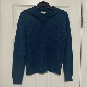 St Johns Bay Womens Blue V Neck Sweater Polo Collared Long Sleeve Size Medium